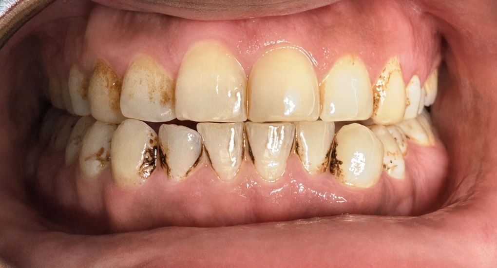 Before Air Polish treatment showing surface staining before professional cleaning