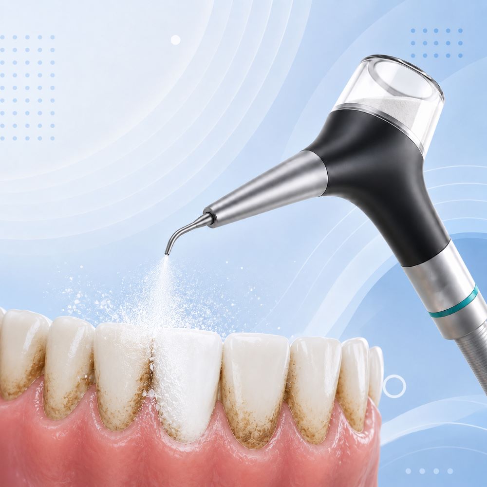 Air Polish treatment showing how professional airflow cleaning works at Lodge Causeway Dental Centre in Bristol